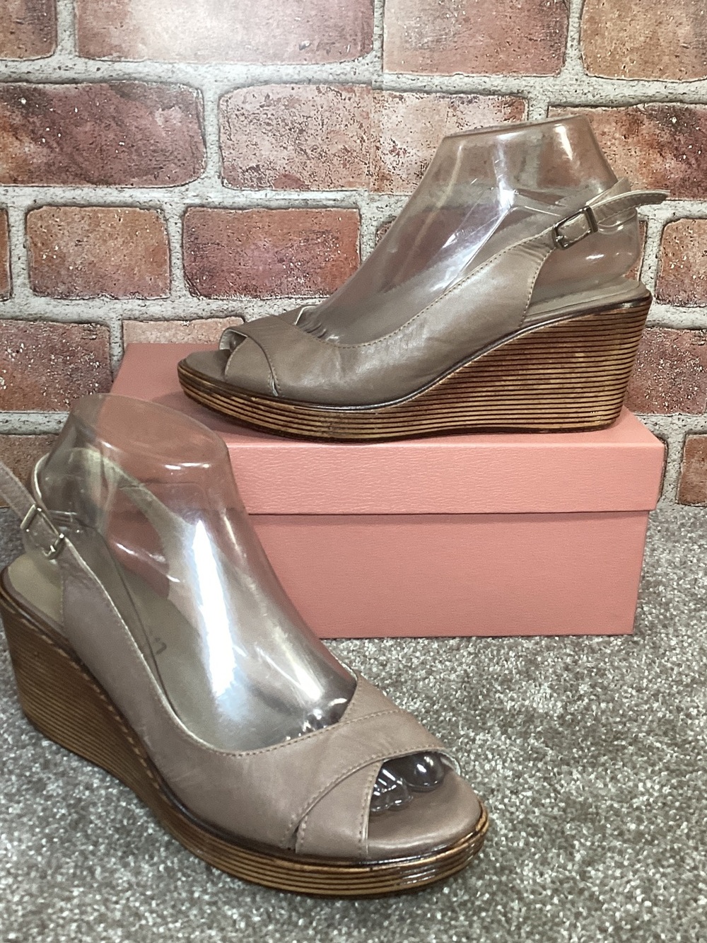 Ceren womens Taupe slingback wedge sandals size 38 eu size 7.5 - 8 us